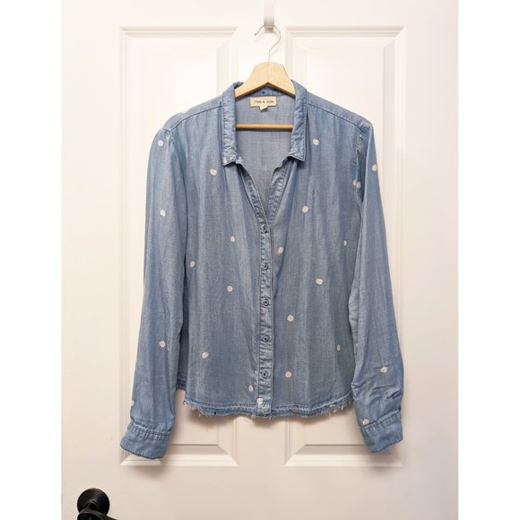 Anthropologie Tops - ANTRHOPOLOGIE Polka Dot Cloth & Stone 100% TENCEL Chambray Button Down Shirt